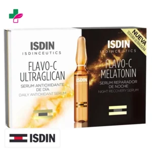 Isdin Isdinceutics Rejuvenate Flavo-C Ultraglican et Melatonin Sérum Antioxydant et Eclat Ampoules Jour et Nuit – 10x2x2ml