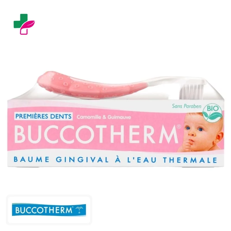 Buccotherm Kit Premières Dents 0-2ans Brosse à Dents et Baume Gingival à l’Eau Thermale – 50ml