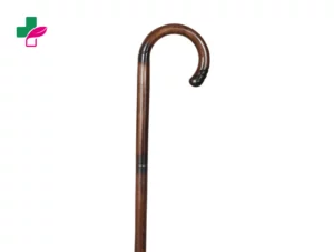Canne courbe en bois avec poignée sculpté